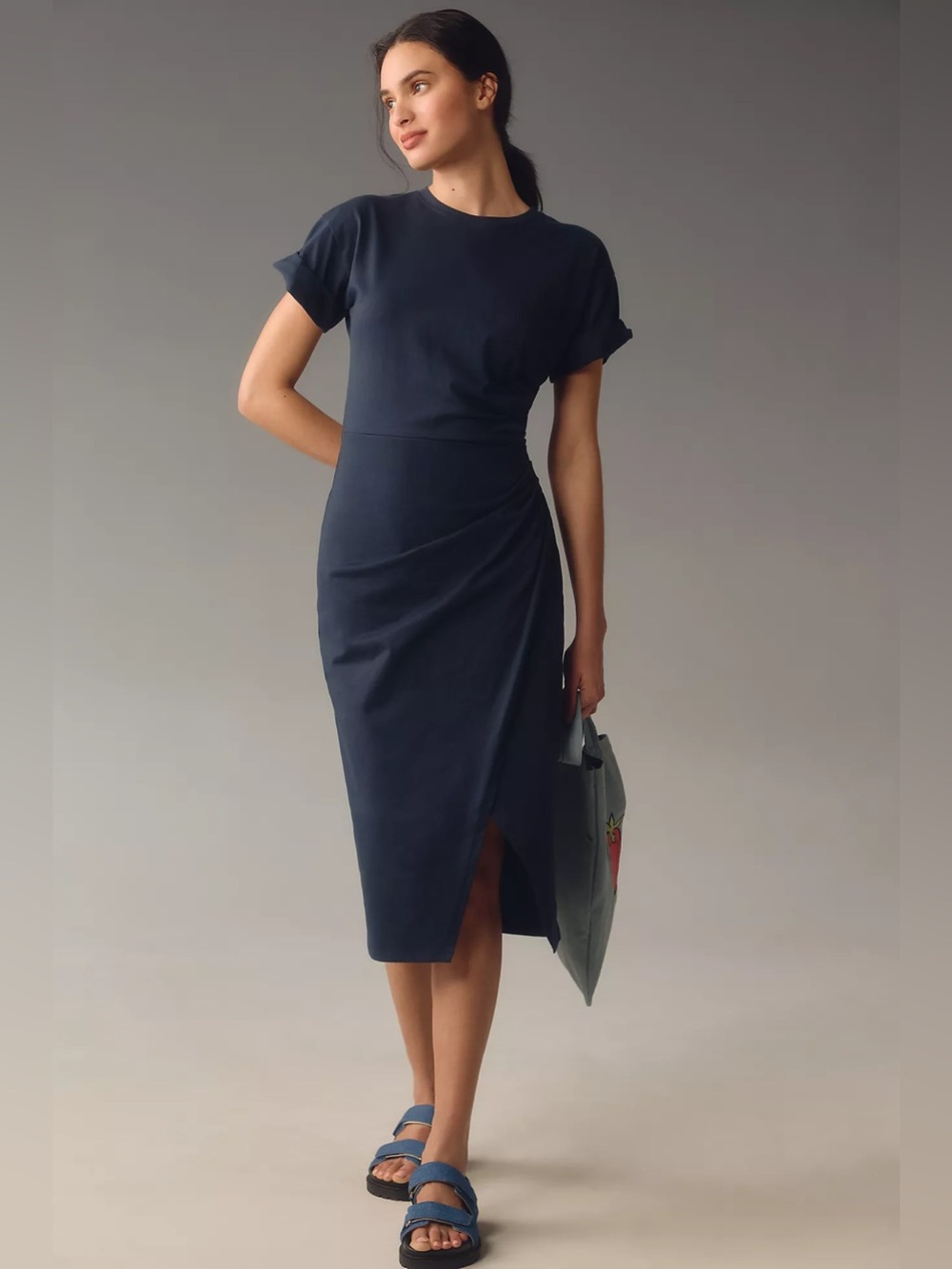 FRAME Faux-Wrap Navy Midi Dress Women’s Small